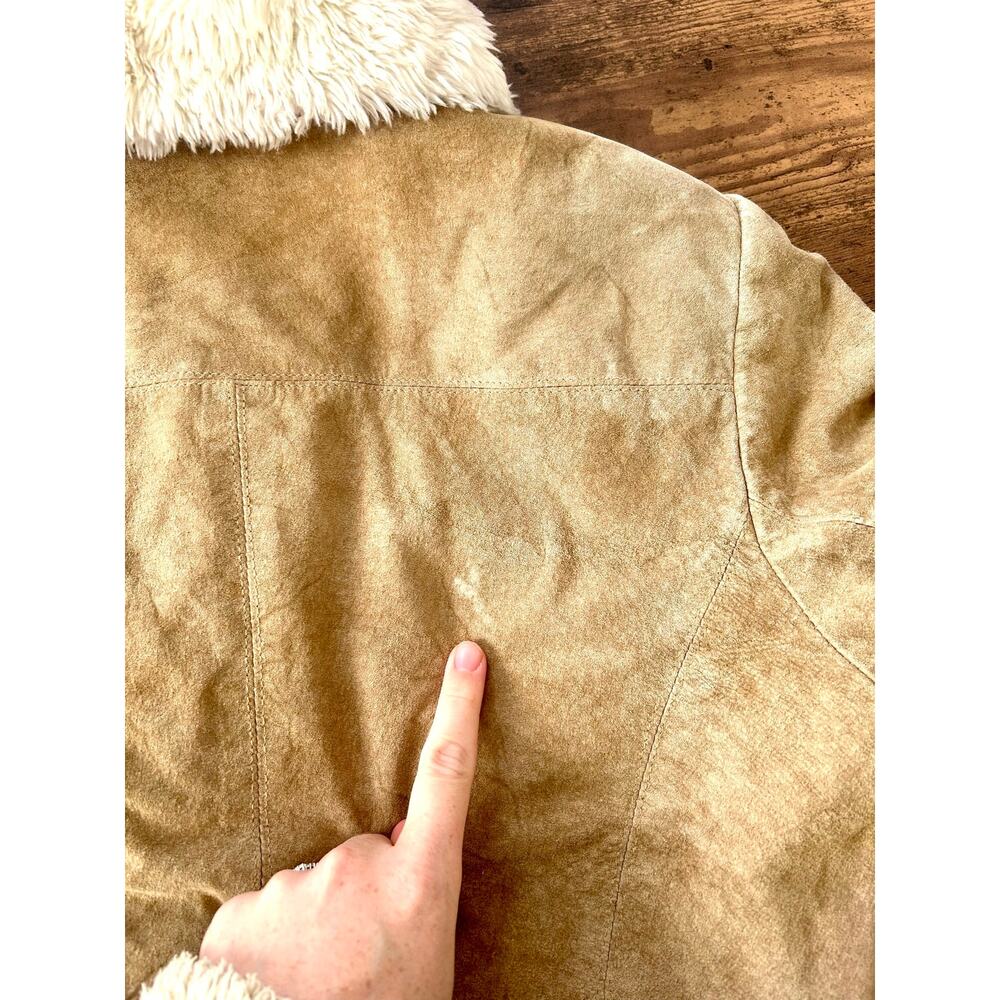 Women’s Small Vintage Y2K Tan Suede Leather Cropped Afghan Penny Lane Jacket - Picture 13 of 13